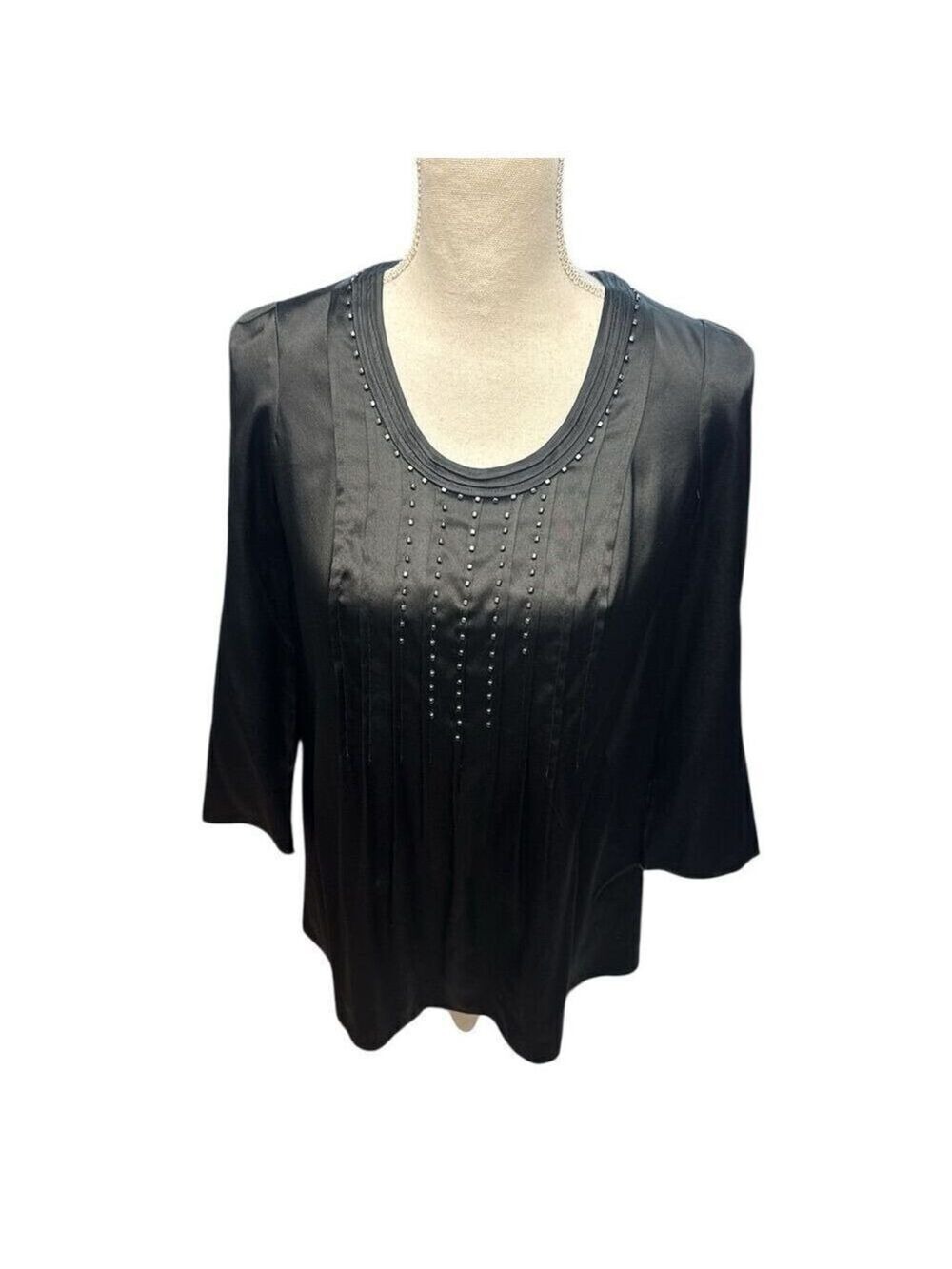 Rebecca Taylor NWT Women's Black Silk Blend Blouse Beaded 3/4 Sleeve Size 2